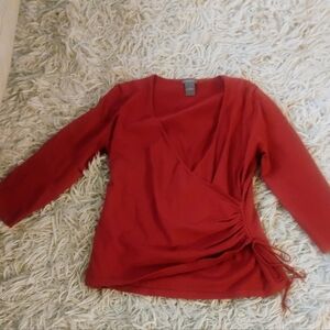 Ann Taylor Elegant Red Wrap Top Petite PL Side Faux Tie W Beads